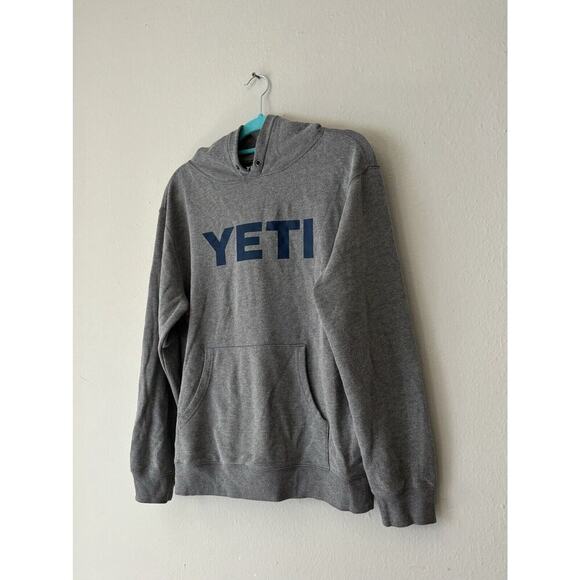 YETI Cooler Brand Hoodie Hooded Pullover Front Pocket Sweatshirt Gray ADULT M - Picture 3 of 8